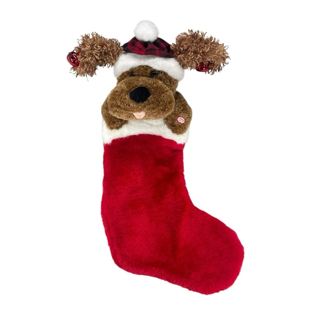 Dan Dee Animated Singing Christmas Puppy Dog Plush Christmas Stocking 20" Long